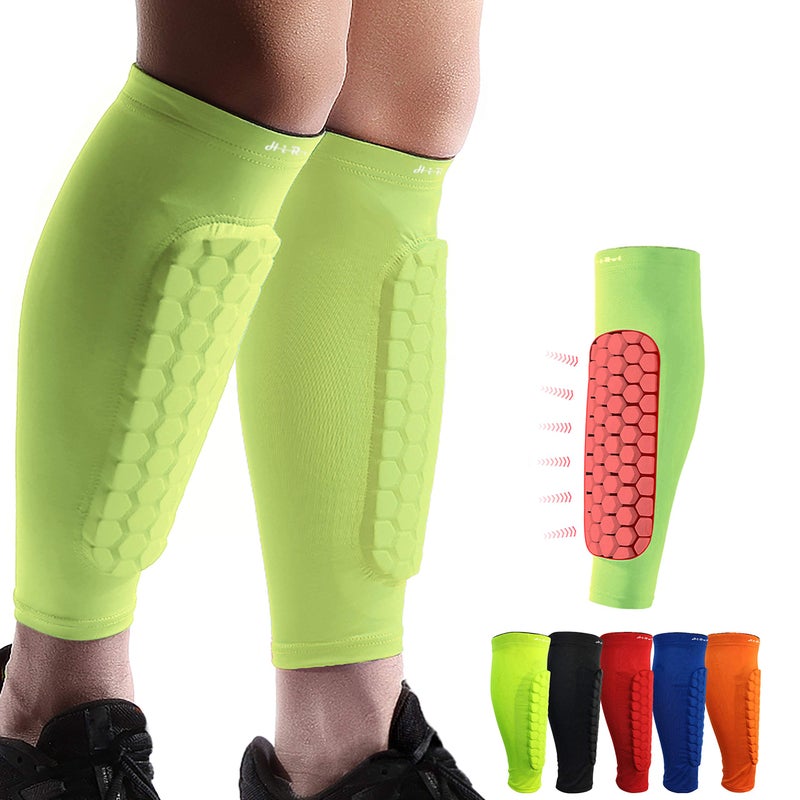 HiRui Soccer Shin Guards Shin Pads for Kids Youth Adult, Calf Compression Sleeve with Honeycomb Pads, Support for Shin Splint Baseball Boxing Kickboxing MTB, Lightweight(1PAIR)(Bright Yellow, L) - Image 1
